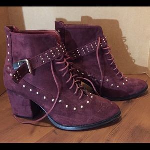 Yoki Velvet Studded Booties - Blush, size 8.5